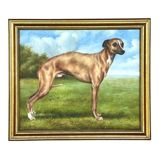 Vintage Regency Signed Oil Painting of Dog For Sale