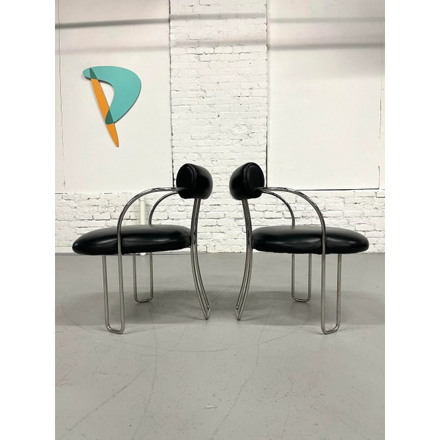 Poltrona Frau Style Chrome & Leather Armchairs For Sale - Image 4 of 9