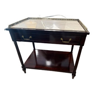 Mahogany End Table With Marble Top and Brass Gallery Rail For Sale