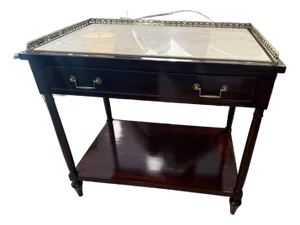 Mahogany End Table With Marble Top and Brass Gallery Rail