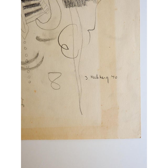 1970 abstract pencil on paper drawing by Zanne Hochberg (1931 - 2001) Texas, New York. Signed and dated lower right...