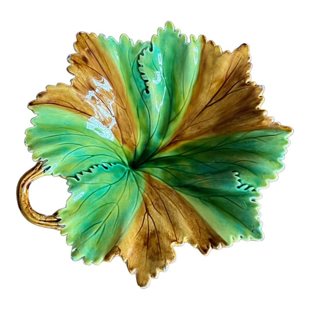 Vintage Portuguese Majolica Leaf Dish For Sale