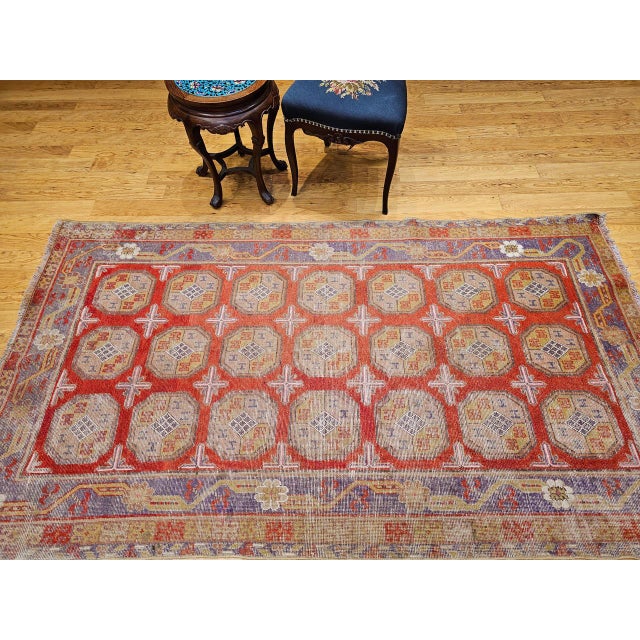 Late 19th Century 19th Century Khotan Rug in Allover Geometric Pattern in Red, Lavender, Ivory, Green For Sale - Image 5 of 16