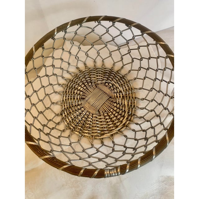 Mid 20th Century Vintage Mid-Century Woven Mixed Metal Media Americana Egg Gathering Basket For Sale - Image 10 of 11