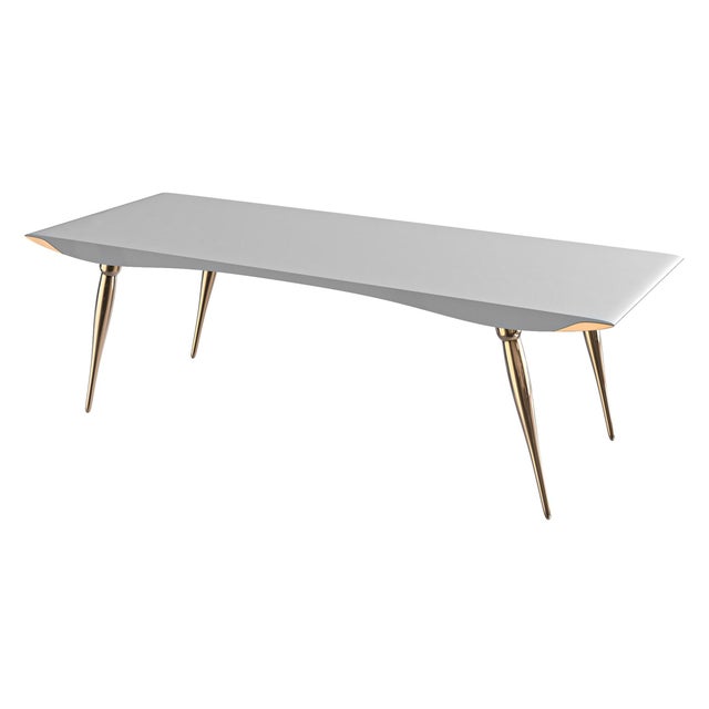 White "Vanquish" Desk With Bronze and Stainless Steel, Handmade For Sale - Image 8 of 8