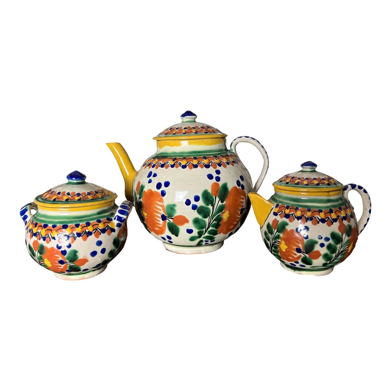 Early 20th Century Ysauro Uriarte Puebla Mexican Talavera Tea Pot