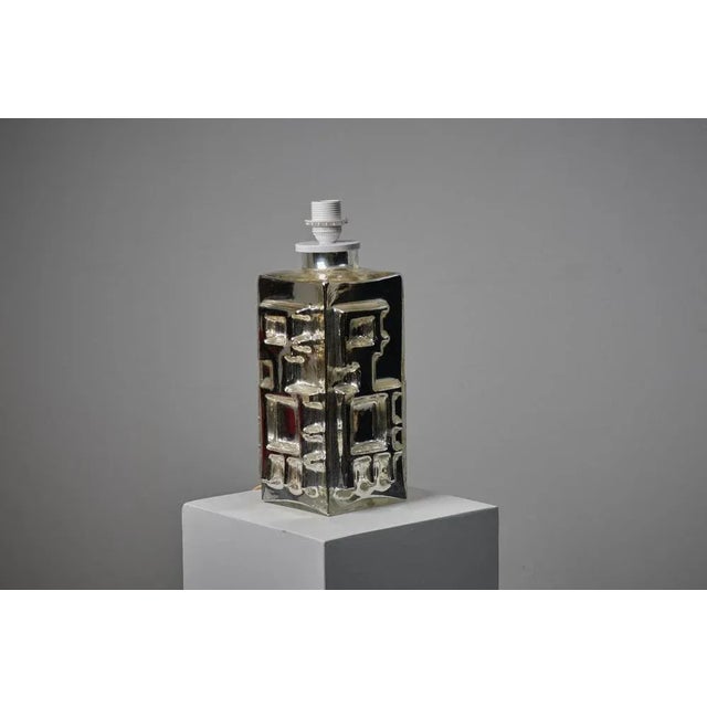 Vintage Swedish Modern Square Glass Table Lamp with Original Green Shade, 1960s For Sale - Image 6 of 7