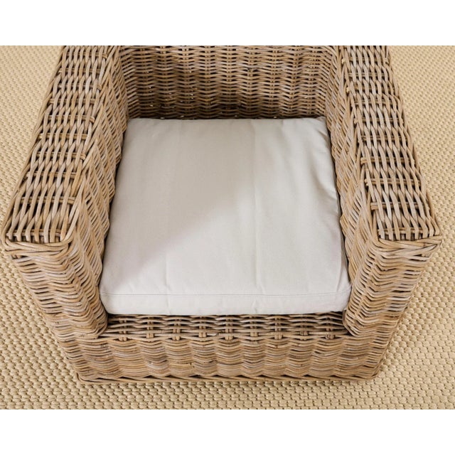 Pair of Michael Taylor Style Organic Modern Rattan Cube Chairs For Sale - Image 9 of 12