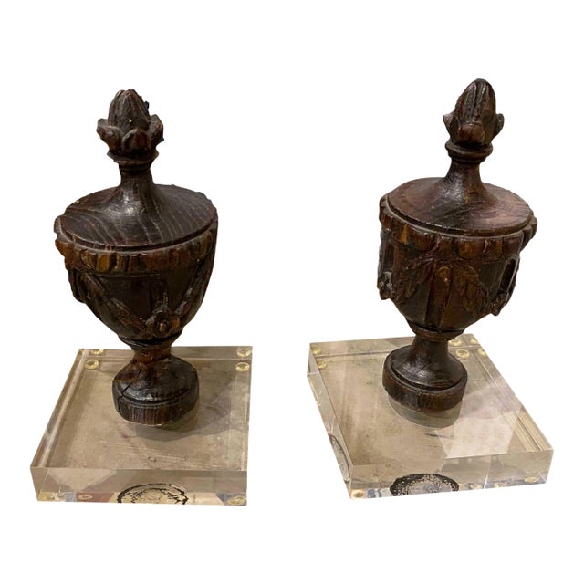 French Finials on Lucite - a Pair For Sale