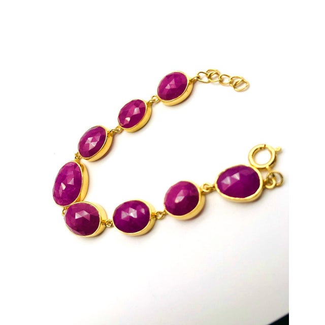 English Bochic "Rough Cut" Natural Red African Rubies Set In 18K Gold & Silver For Sale - Image 3 of 18