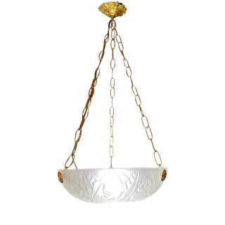French Art Deco Hanging Light with Molded Glass Shade, 1933 For Sale