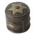Vintage Spanish Style Cylindrical Brass Copper White Metal Lidded Container With Patina Star Detail For Sale