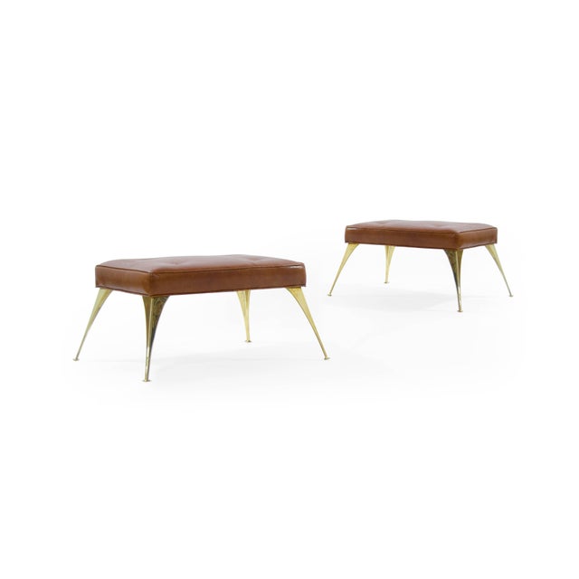 Mid Century Gio Ponti Benches In Cognac Leather Chairish