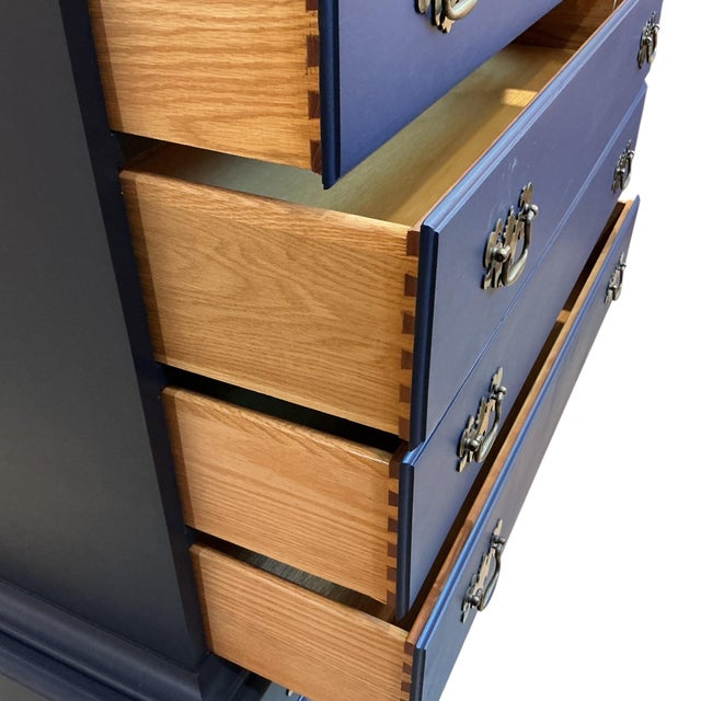 Pennsylvania House Highboy Dresser 2 Pc 11 Drawer Annie Sloan Napoleonic Blue For Sale In Philadelphia - Image 6 of 11