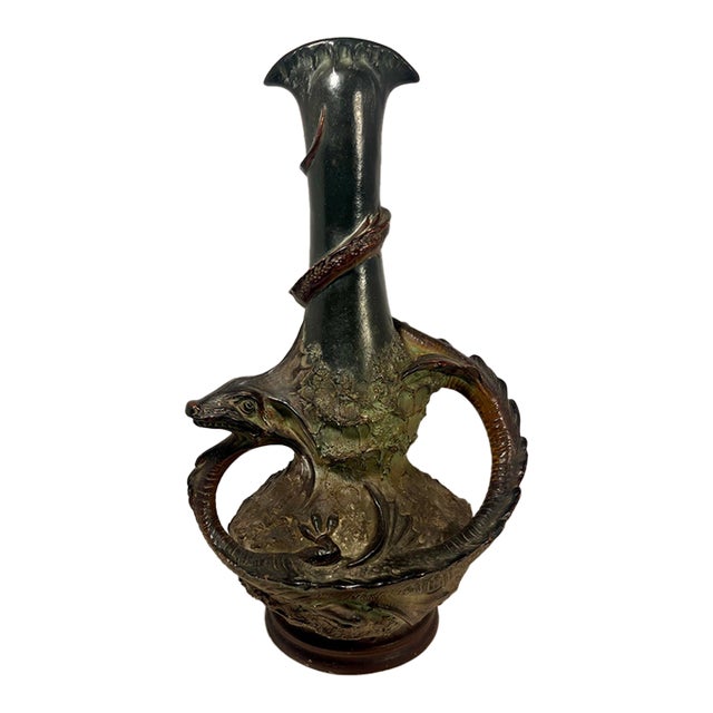 Rare 1908 Art Nouveau Bohemian Dragon Vase by August Otto for Johann Maresch 17 3/4" For Sale