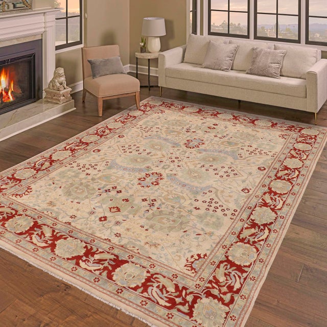 "Enhance the ambiance of your home with this magnificent Persian-influenced Turkish hand-knotted rug made by skilled...