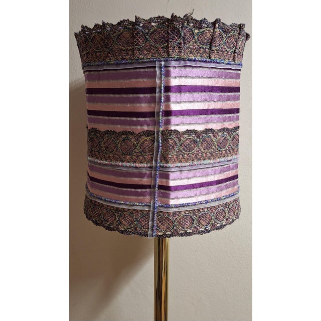 Goldenrod Vintage Brass Floor Lamp with Fabric Shade, 1980s For Sale - Image 8 of 10