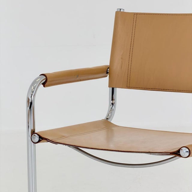 Mid-Century Modern Bauhaus Leather B34 Armchairs by Mart Stam & Marcel Breuer for Fasem, Italy, 1985, Set of 6 For Sale - Image 13 of 18