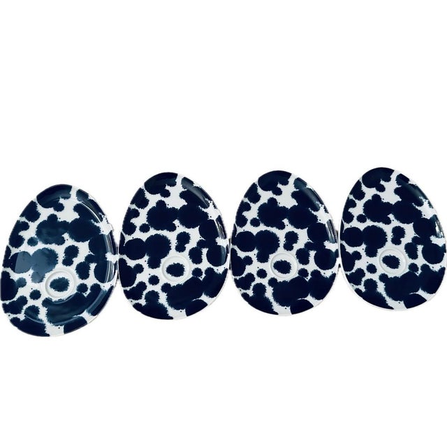 1990s 1990s Paola Navone Egg Shaped Blue & White Ceramic Plates - Set of 4 For Sale - Image 5 of 9