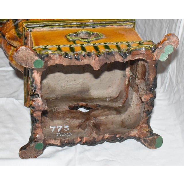 Vintage Mid 20th Century Ricci Italian Majolica Chinese Guardian Lion Statue Large Ceramic Foo Dog Sculpture Signed For Sale - Image 11 of 13