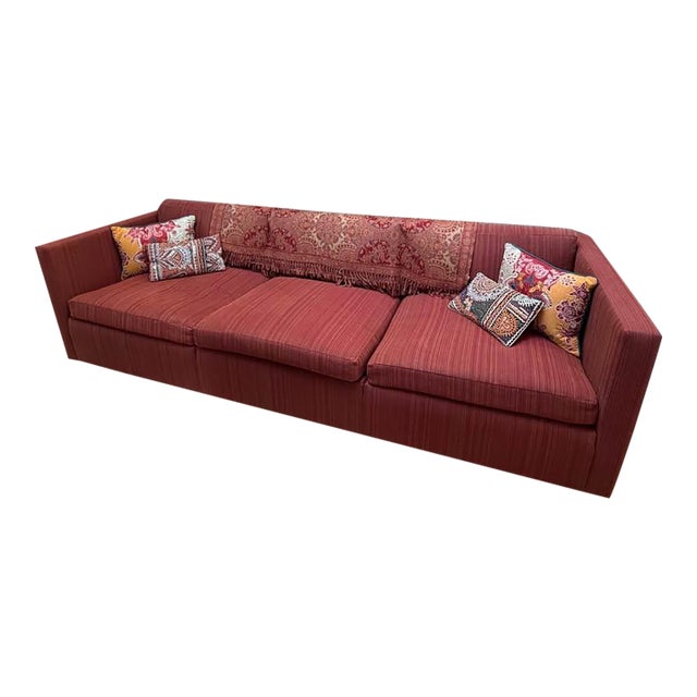 1990s Attributed to Charles Pfister Knoll 3-Seat Petite Sofa in Red For Sale