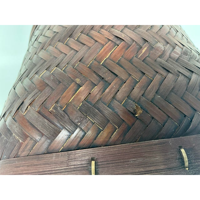 Brown Vintage Table Lamp Made From Asian Basket For Sale - Image 8 of 12