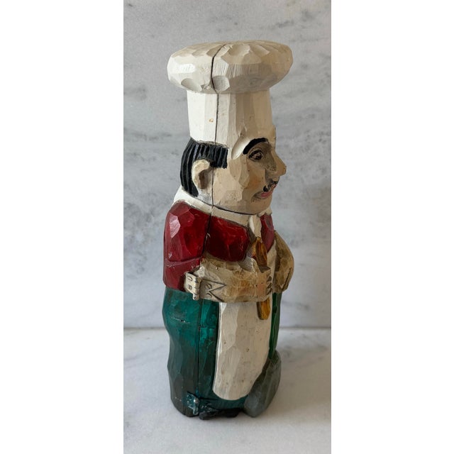 Wood Vintage Hand Carved Wood Italian Chef Wine Bottle Holder For Sale - Image 7 of 12