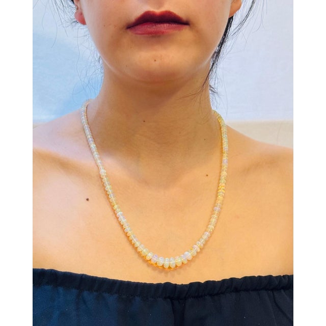 Natural 110 Ct Ethiopian Opal Bead Single Strand Necklace 14 Karat Yellow Gold For Sale - Image 14 of 18