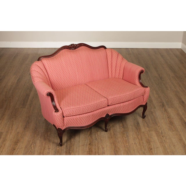 High Quality 1930's Vintage Carved Mahogany Channel Back Settee Sofa, Custom Upholstery