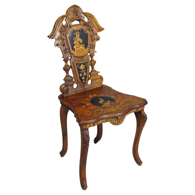 Nutwood Edelweis Marquetry Chair, Brienz, Swiss, 1900s For Sale - Image 12 of 12