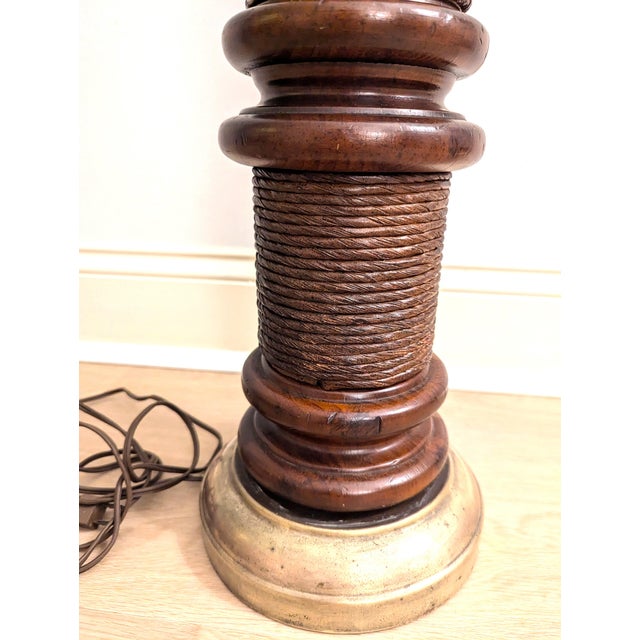 Vintage Turned Wood Column Lamp With Rush Accent 70s For Sale In Raleigh - Image 6 of 9