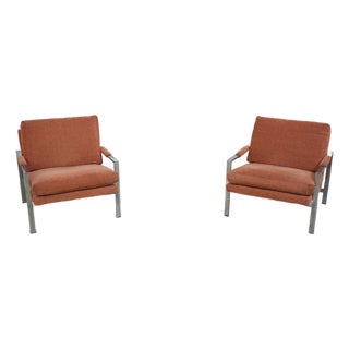 Pair of Milo Baughman Chrome Frame Arm Chairs For Sale