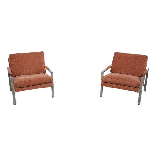 Pair of Milo Baughman Chrome Frame Arm Chairs For Sale