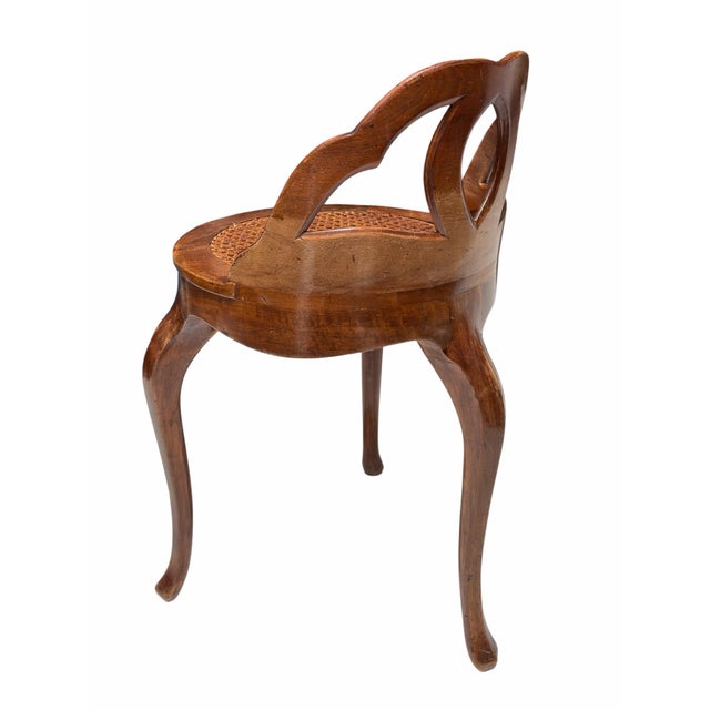 Mid 20th Century 19th C Venetian Walnut Petite Vanity Stool Chair W Cane Seat For Sale - Image 5 of 6