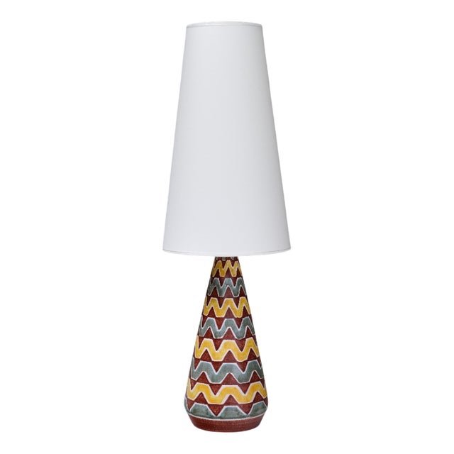 Vintage Ceramic Table Lamp with Zig Zag Pattern by Rigmor Nielsen for Søholm, Denmark, 1960s For Sale