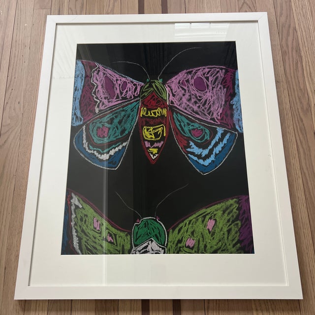 Original large scale Framed Pastel Drawing of Butterflies Unsigned