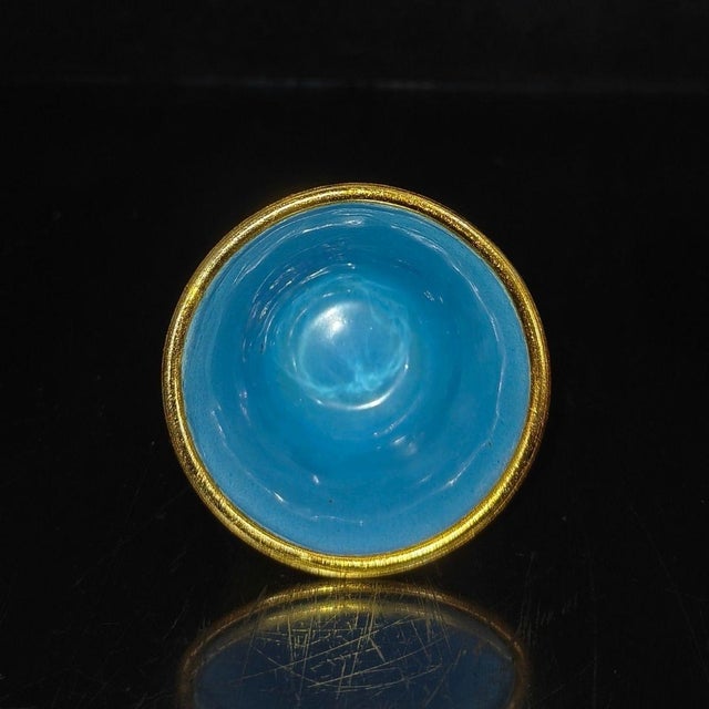 Blue Vintage Cloisonne Enamel Tea Set – 7.1" Yellow Ground Floral Teapot & 4 Cups in Box For Sale - Image 8 of 8