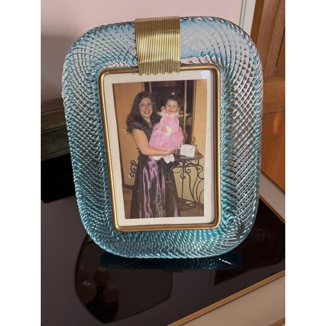 Sky Blue Twisted Photo Frame in Murano Glass and Brass from Barovier E Toso For Sale - Image 3 of 18