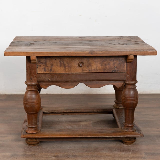 Baroque Baroque Danish Oak Side Table Console With Single Drawer For Sale - Image 3 of 16