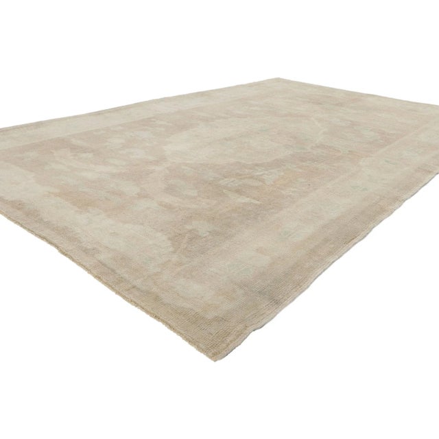 52432 Vintage Turkish Oushak Rug, 05'00 x 08'00. Bucolic charm meets an overall Mission-style aesthetic in this feminine...