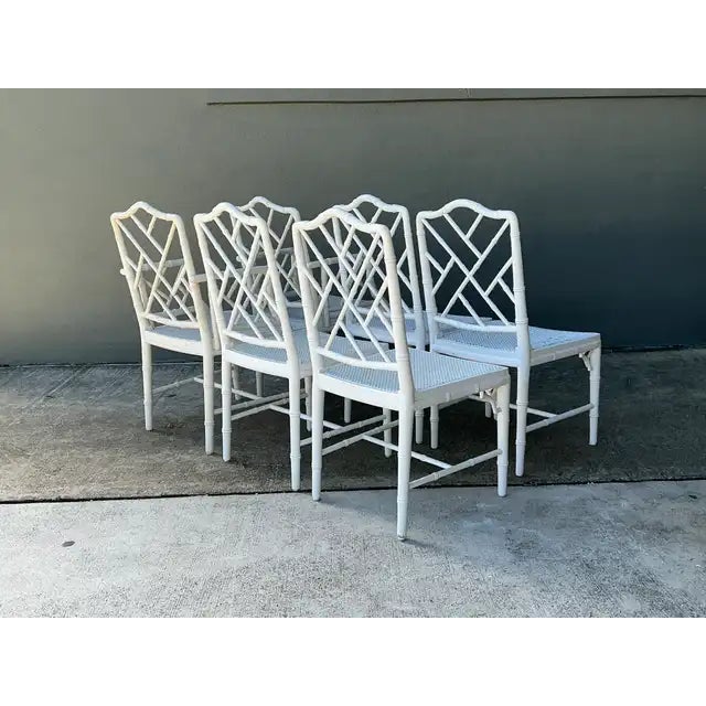 Chinoiserie Vintage Chinese Chippendale Cane Dining Chairs - Set of 6 For Sale - Image 3 of 12