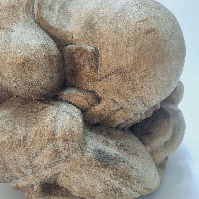 Vintage Wooden Spherical Sculpture of Weeping Buddha, 1960s For Sale - Image 4 of 14
