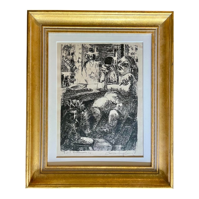 Mid 20th Century Original Lithograph Print “Ticket Booth”, by Artist Crossen Hays Curry. Mid Century For Sale