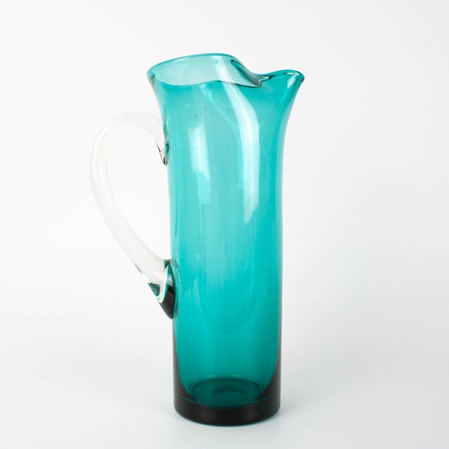 Portuguese Turquoise Glass Jug, 1960s For Sale - Image 4 of 18