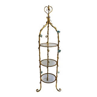 Italian Gold Gilt 'Etagere - Blue Porcelain Flowers For Sale