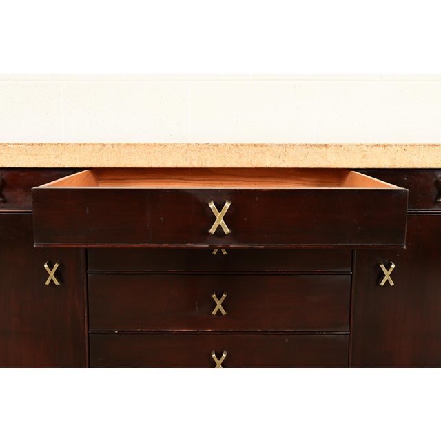 Paul Frankl for Johnson Furniture Mid-Century Modern Hollywood Regency Mahogany Sideboard or Bar Cabinet | Circa 1950s For Sale - Image 9 of 15