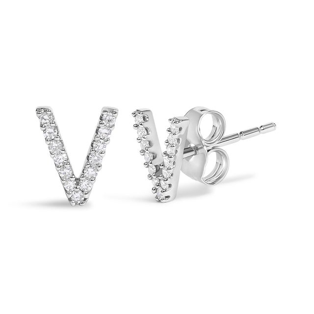 Expertly crafted to symbolize individuality and grace, this exquisite "V" initial stud earring is fashioned from radiant...