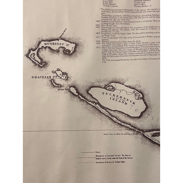 Vintage Framed 1974 Historical Map of Nantucket, Tuckernuck, Gravelly, and Muskeget by Reverend F C Ewer For Sale - Image 4 of 17