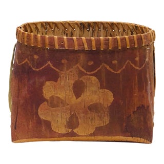 Birch Bark Basket With Floral Design For Sale