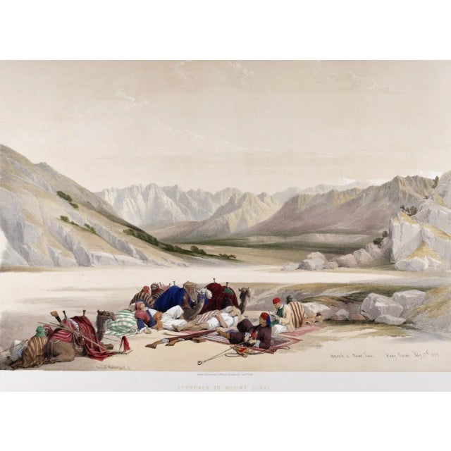 This is an original 19th century hand-colored lithograph entitled "Approach to Mount Sinai Wady Barah Feby 17th 1839" by...